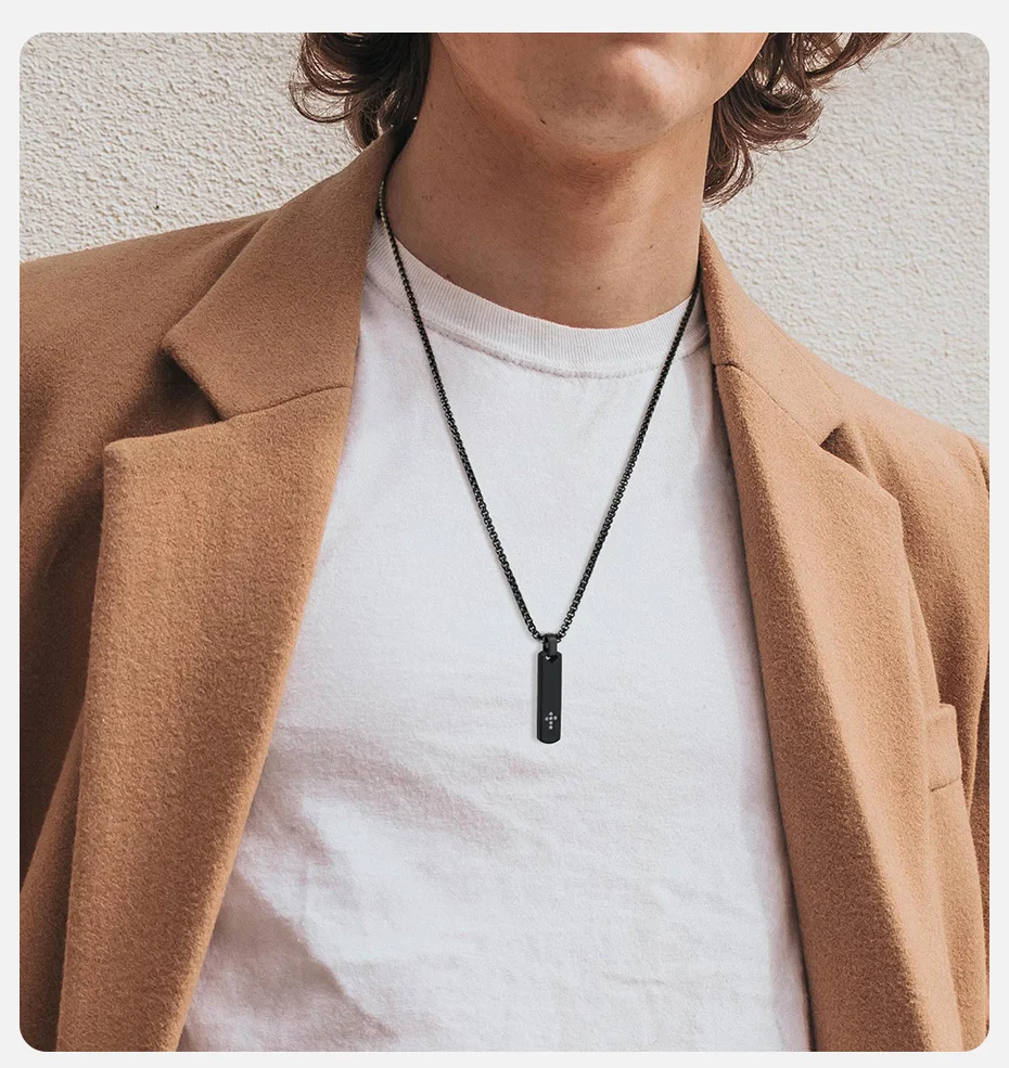 Vnox Vertikal-Bar-Anhänger aus Edelstahl mit Zirkon-Kreuz-Halsketten für Männer, dickes, mattes Metall, schlankes Erkennungsmarken, einfaches Glaube-Geschenk – Detail 3