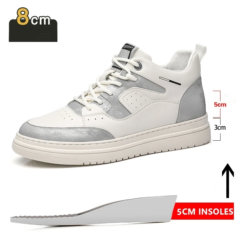 

2024 New Cow Leather Chunky Sneakers Men Elevator Shoes Platform Heels 6cm/8cm Height Increase Heightening Shoes Man Sport Shoes