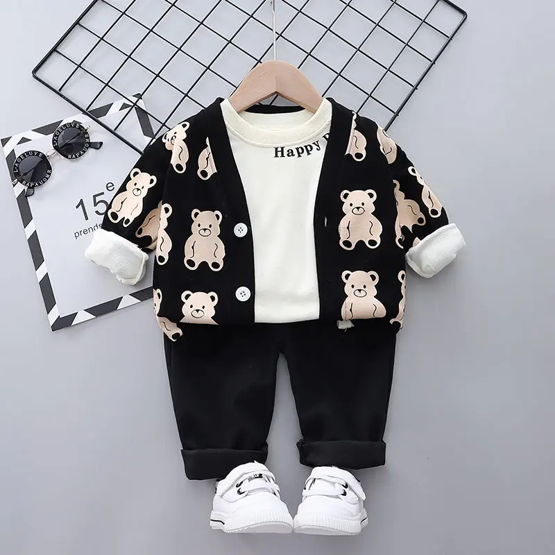 2022 Spring Outfits Baby Boys Clothes Cute Infant Cotton Suits Printe Shirt Jacket T Shirt Pants 3pcs/Sets Boys Kids Clothing image_2