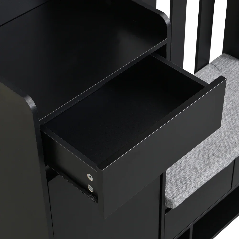 Kleidungsset mit Bank, multifunktionale Aufbewahrungsbank, offener Stauraum, 6 goldene Haken und Füße, geeignet für Flur, Wohnzimmer, Schwarz – Detail 36