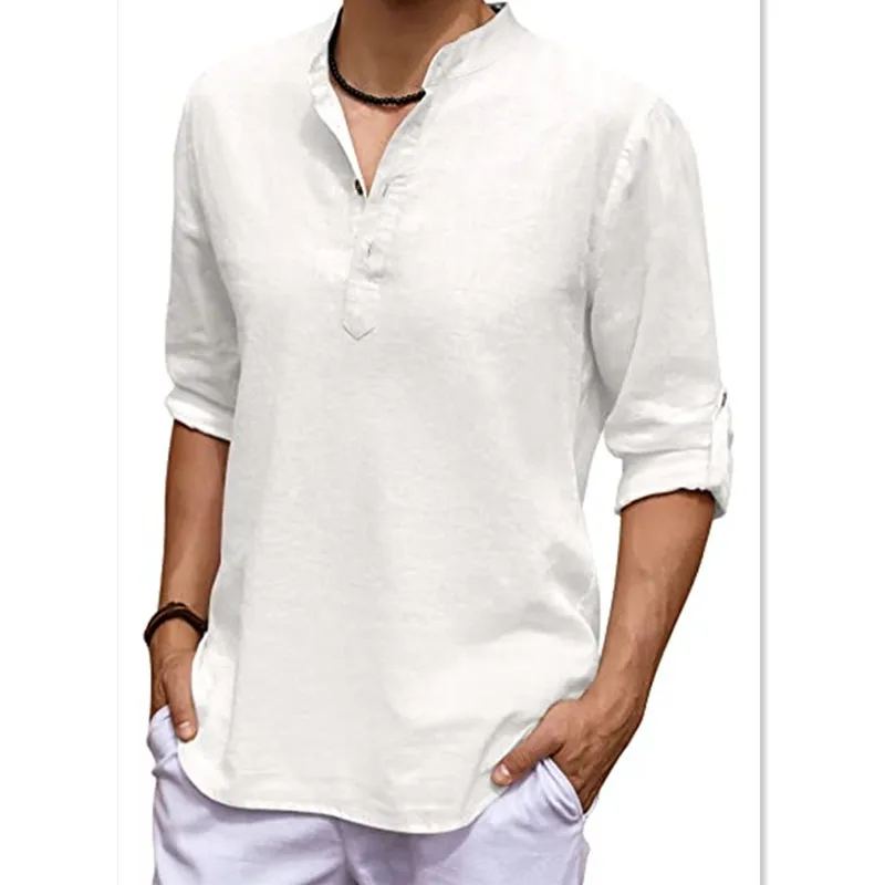 

Mens Summer T-shirts Turn Down Collar Tee Solid Color Short Sleeve Crop Shirt Half Sleeve Pullover Loose Blouse Tops