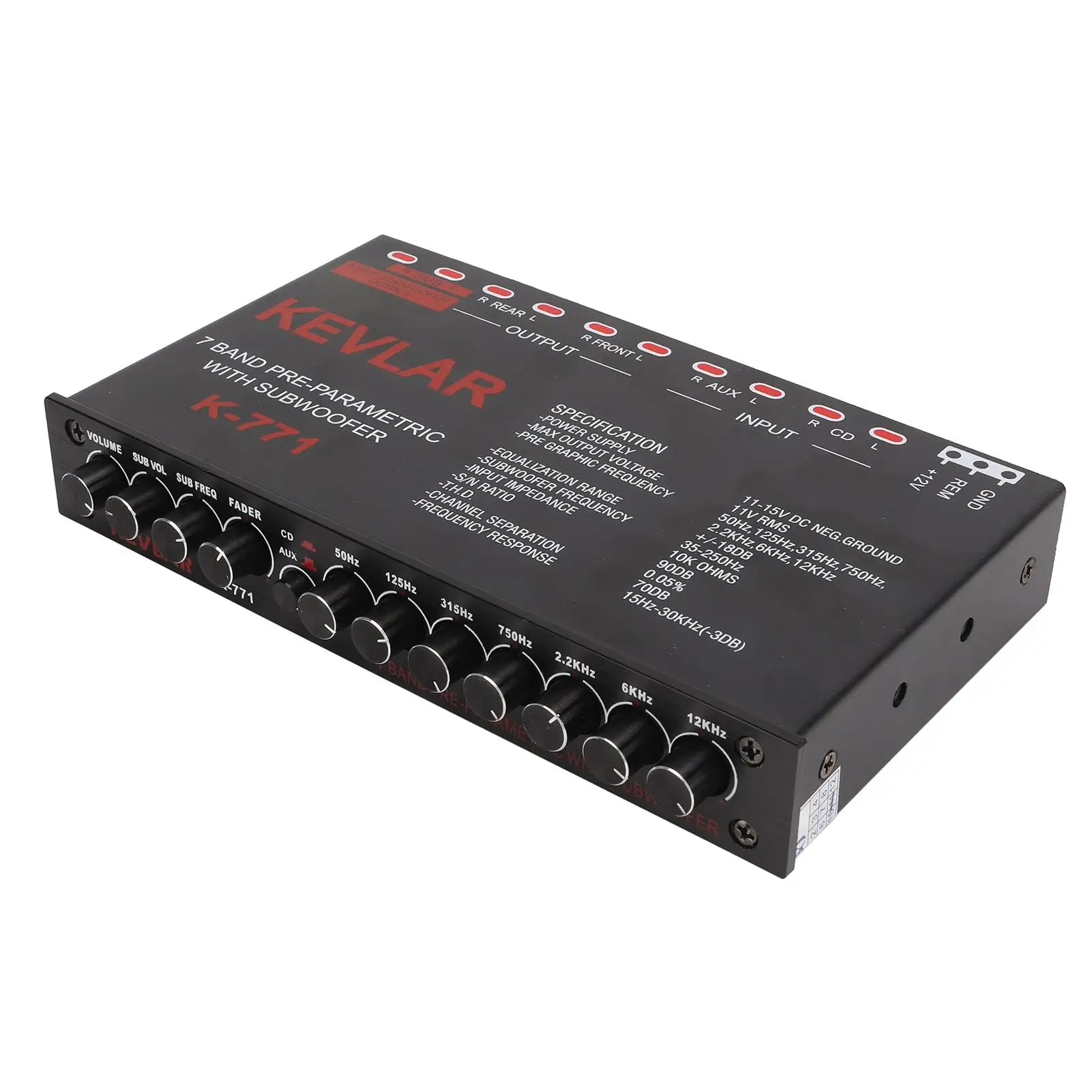 Universal 7-Band Car Audio Graphic Equalizer-High Level Input EQ for Stereo System-Variable Gain & Low Pass Adjustment