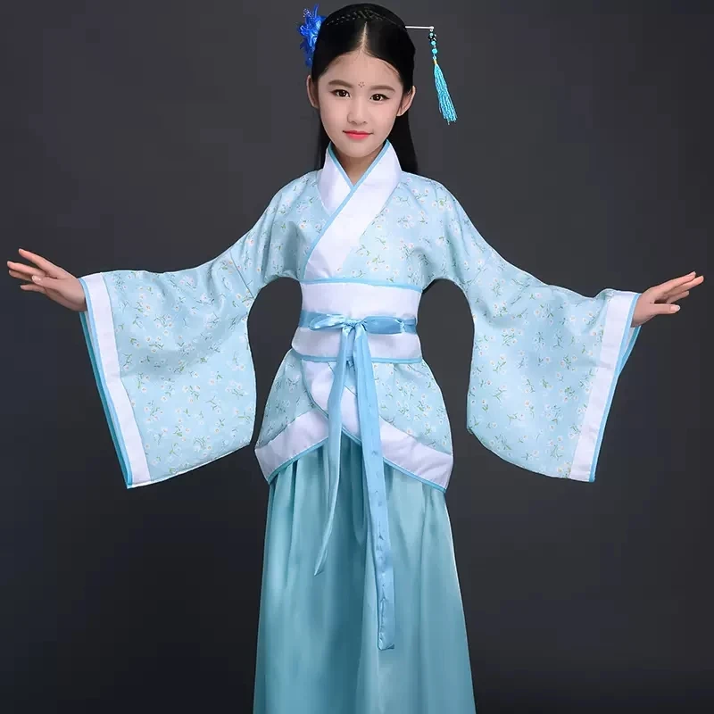 

Chinese silk robe Costume Girls Children Kimono China Traditional Vintage Ethnic Fan Students Chorus Dance Costume Hanfu