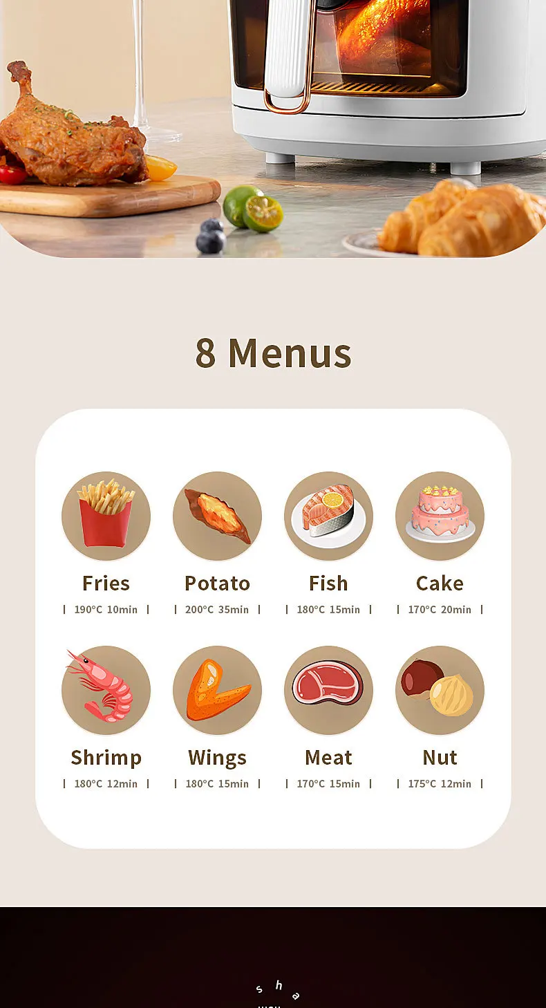 Description Picture 6 of item8L air fryer intelligent large capacity multifunctional household air fryer visual LCD touch screen oil-free oven 220V EU