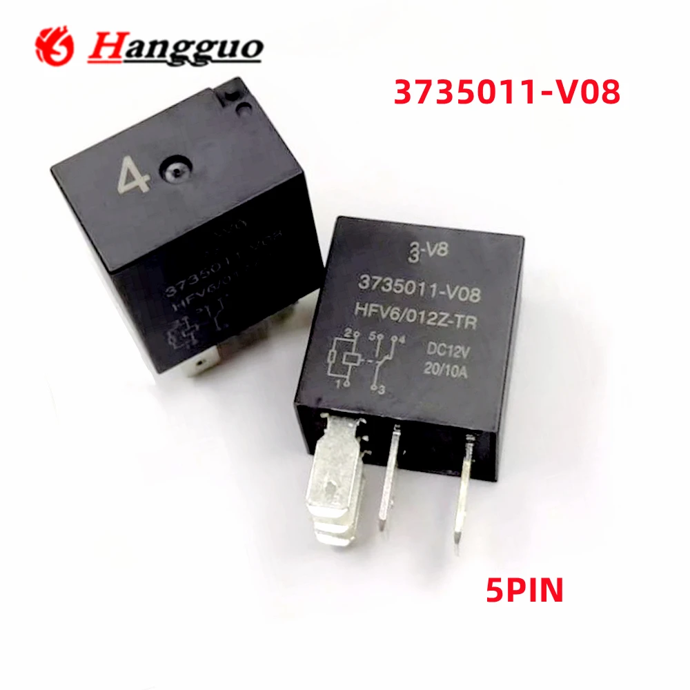 그레이트 월 하발 자동차 계전기용 오리지널 3735011-V08 20A 12V 5 핀 HFV6 012Z-TR 3735040-K00-C2 4 핀, 로트당 2 개, 5 개