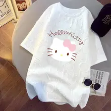 

TAKARA TOMY Summer 2022 new cartoon Hello Kitty mid-length loose casual all-match comfortable cotton student T-shirt