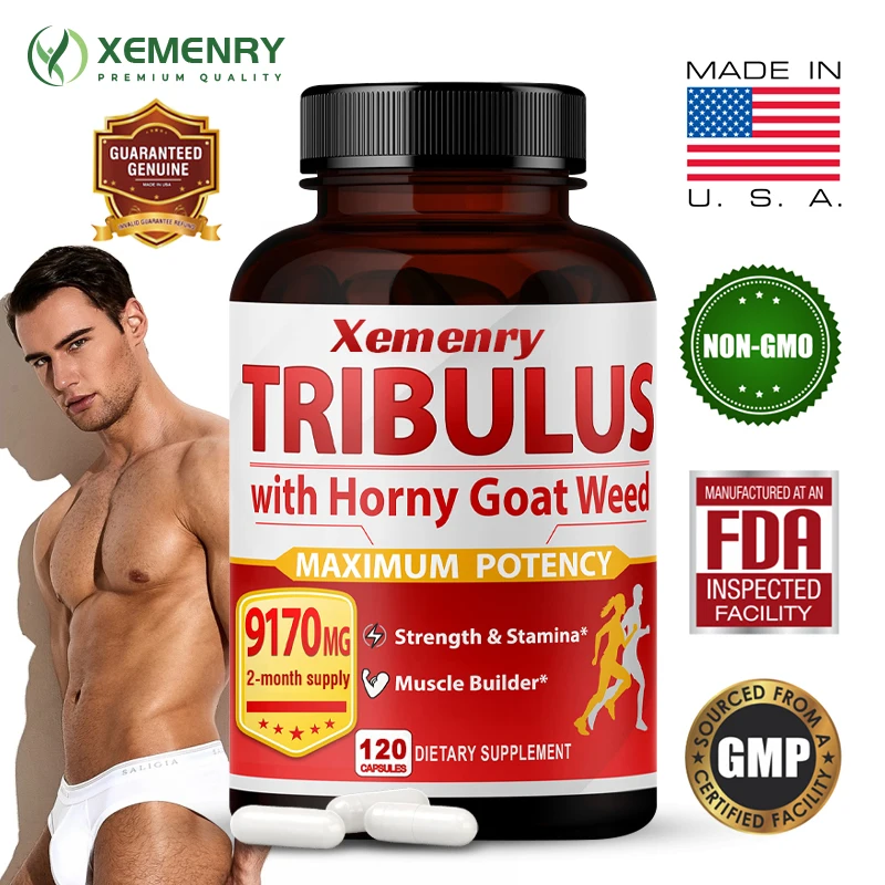 

7-in-1 Super Tribulus with Horny Goat Weed Capsules - Muscle Growth Supplement, Energy and Vitality Support