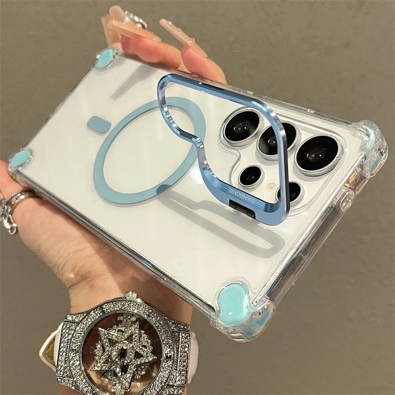Clear Camera Lens Stand Phone Case with Magnetic Feature