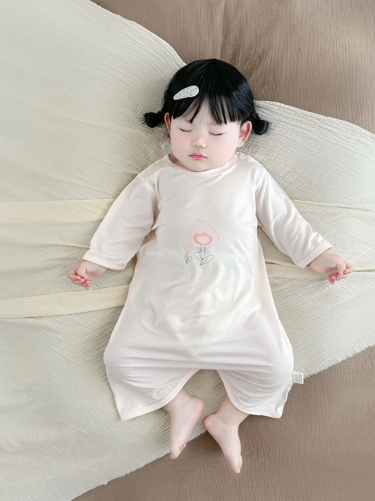 수면 가방 여름용 얇은 긴팔 홈웨어 여아 용 발차기 방지 에어컨 수트 수분 흡수 루즈핏