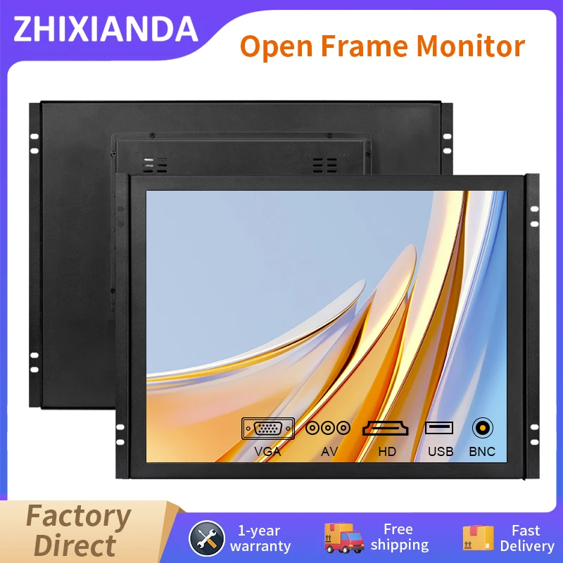 12 15 17 19 Zoll 4:3 Verhältnis Open Frame Monitor Spiegelfunktion ohne Touchscreen Industriedisplay mit AV BNC VGA HDMI USB