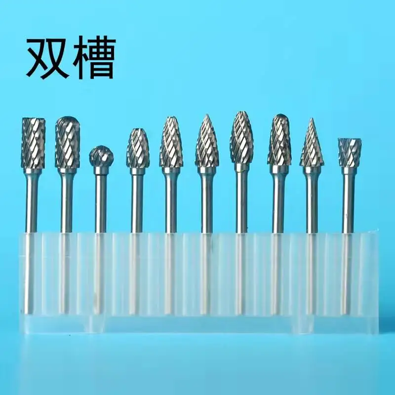 

New 10pc 1/8" Shank Tungsten Carbide Milling Cutter Rotary Tool Burr Double Diamond Cut Rotary Dremel Tools Electric Grinding