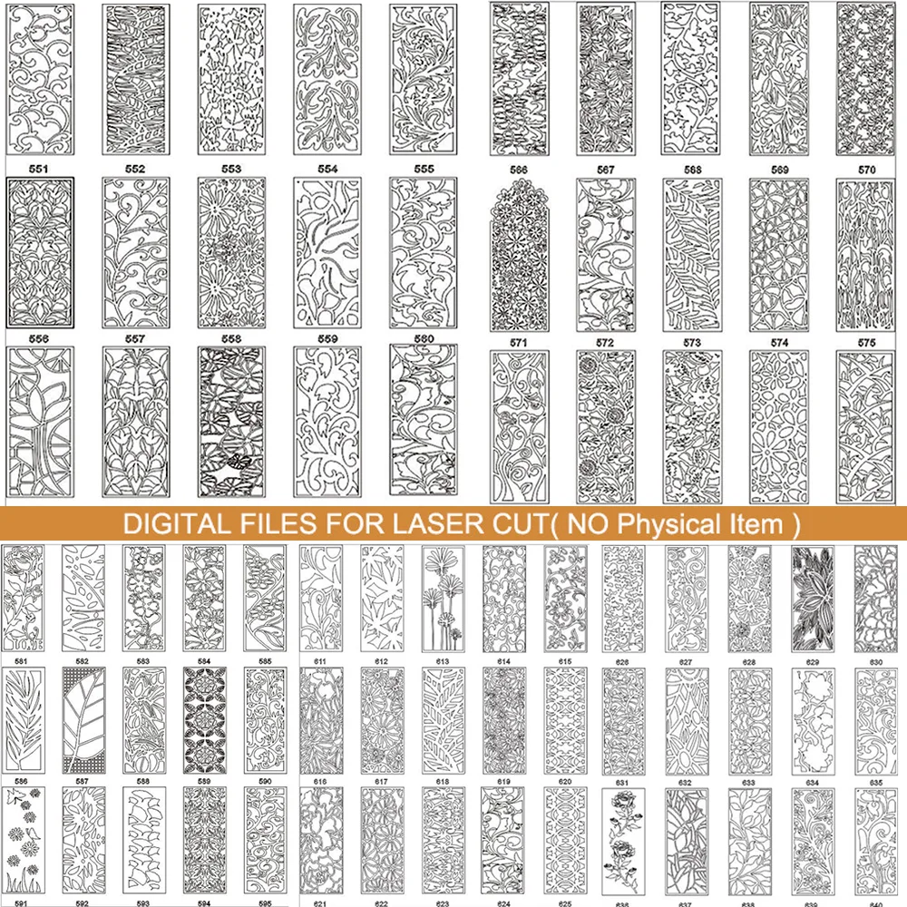 1000PCS+ Partition Hollow Screen Floral Decor Laser Cutting Hollow Screen Panel Vector Design CDR DXF File for Cutting Engraving