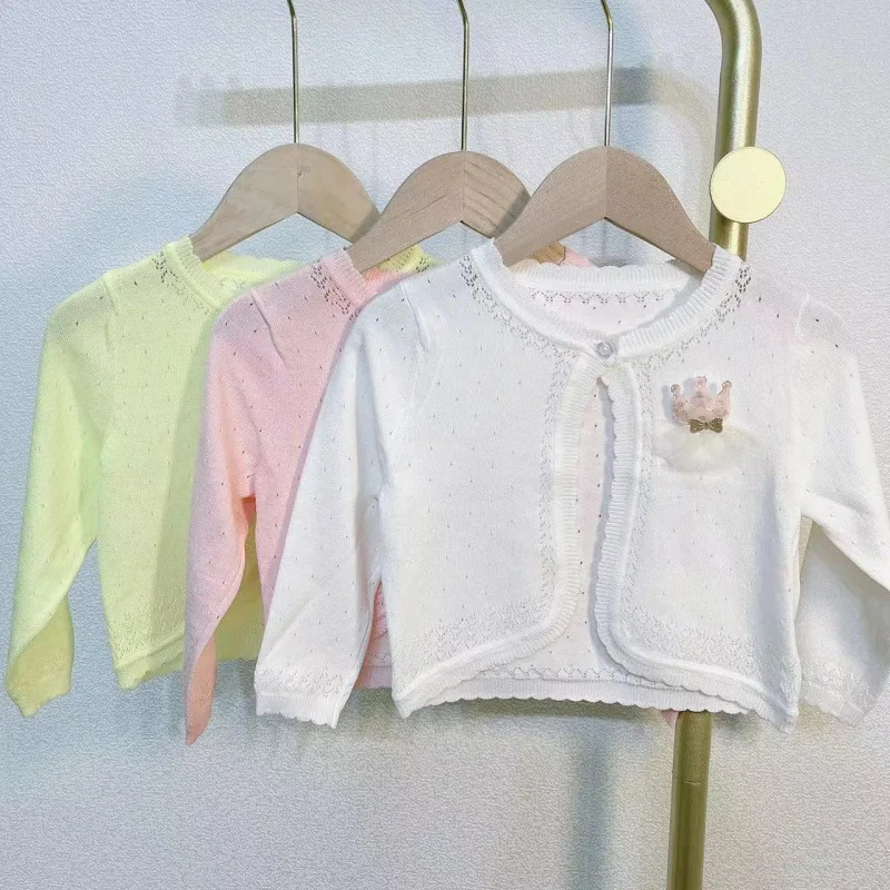 

Детская дышащая рубашка, тонкое маленькое пальто для девочек, детский вязаный кардиган, летняя универсальная Ажурная шаль принцессы