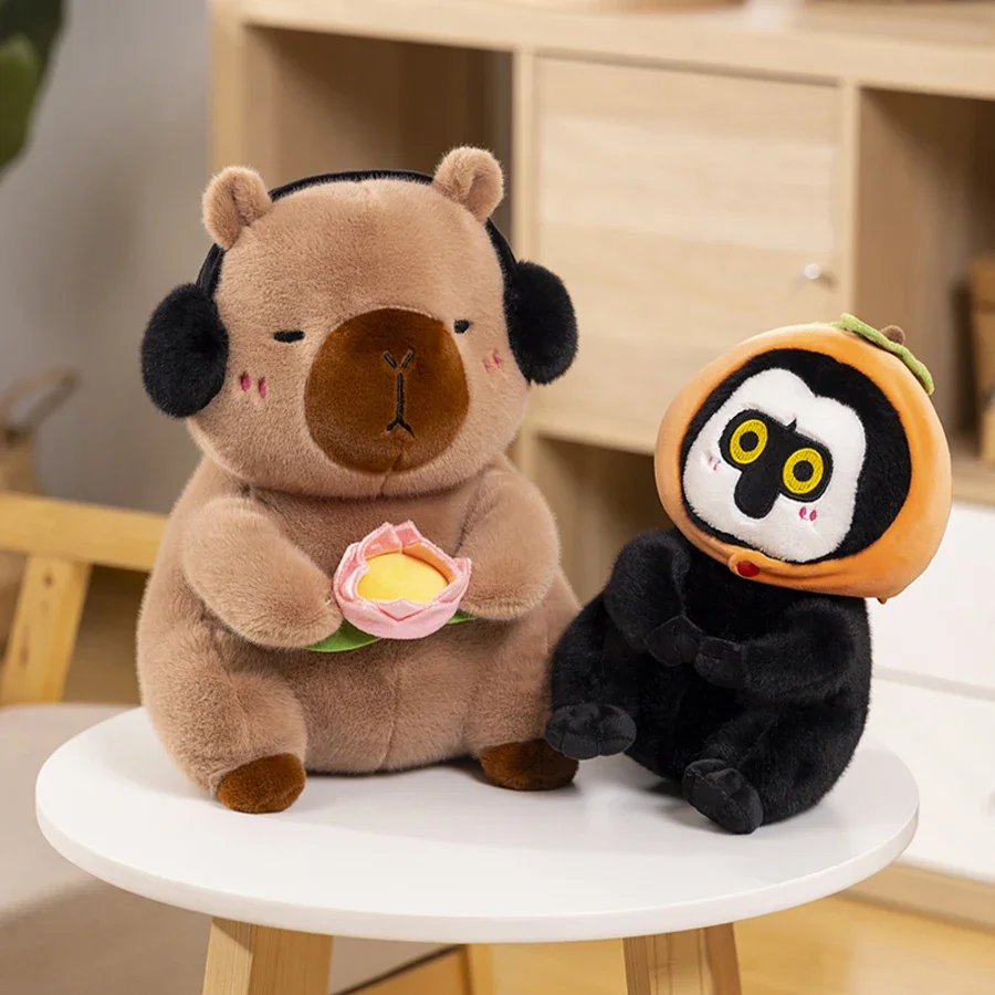 Adorable Capybara Plush Toy with Lotus Flower - Soft Animal Doll
