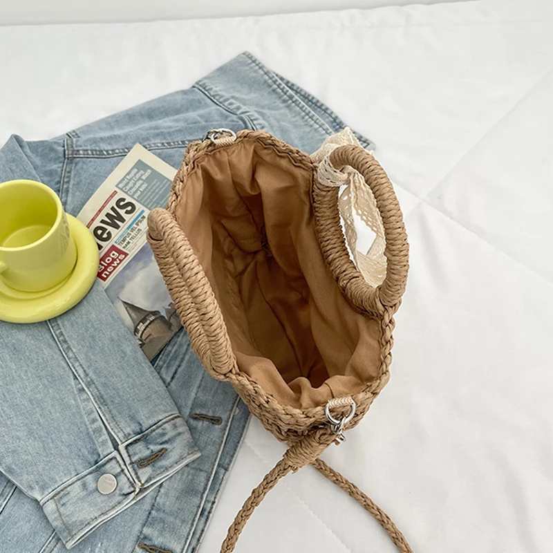 Handmade Half-Round Rattan Woven Straw Crossbody Bag Summer Beach Travel Shoulder Bags Bohemia Small Handbag For Women Totes