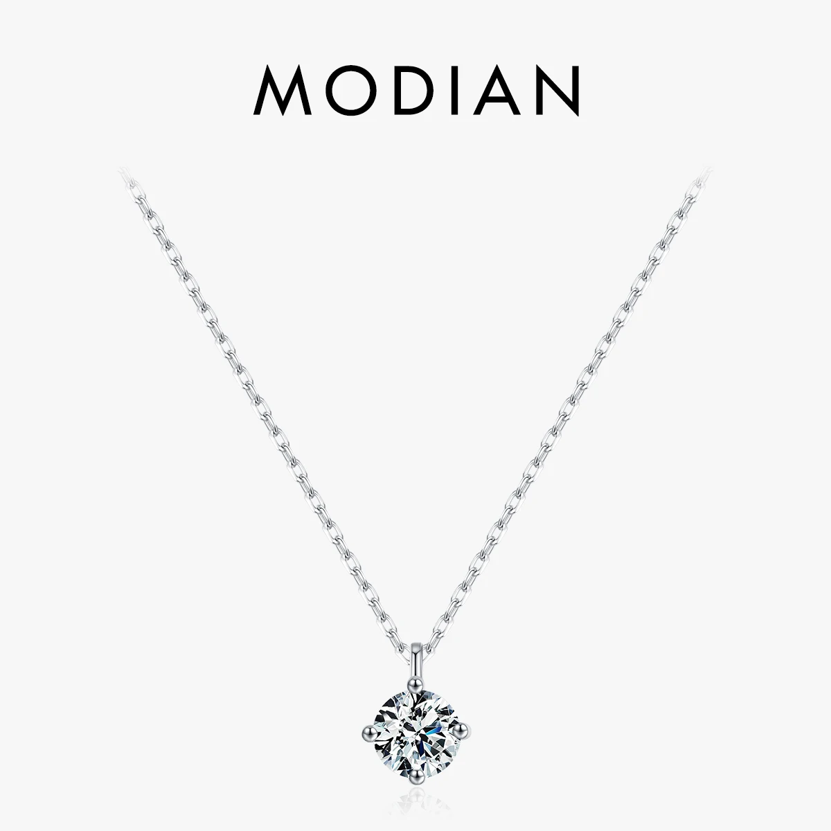 

MODIAN 925 Sterling Silver Classic Round 1CT High Quality Zirconia Pendant Necklaces For Women Wedding Luxury Fine Jewelry Gift
