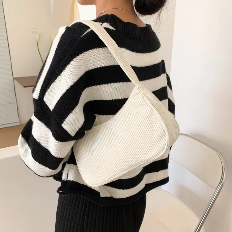 2023 Fashion Vintage Vrouwen Handtassen Corduroy Onderarm Tas Casual Vrouwen Schoudertassen Effen Kleur Rits Vrouwelijke Handtas Clutch