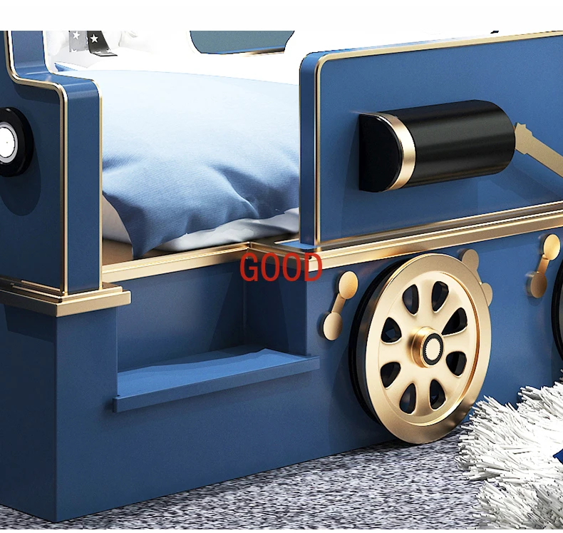 luxury children bedroom furniture sets double bed simulation car modeling and slide design solid wood kids bed blue for boy