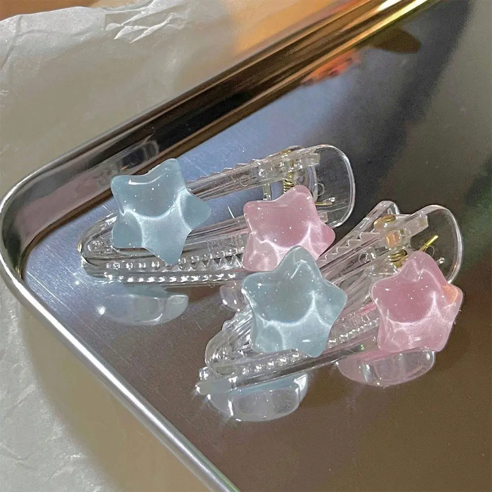 4Pcs 스타 헤어 클립 여자를위한 수지 귀여운 작은 머리핀 여자 경량 피부 친화적 인 앞머리 클립 세련된 헤어 액세서리