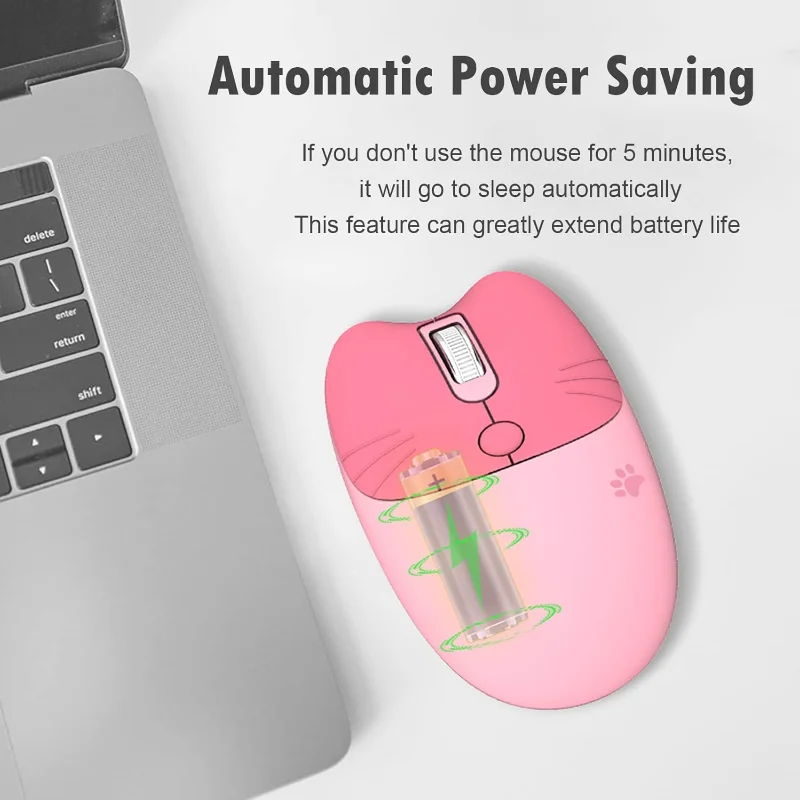 Cute Cat 2.4G Wireless Silent Mouse for Laptop PC Computer