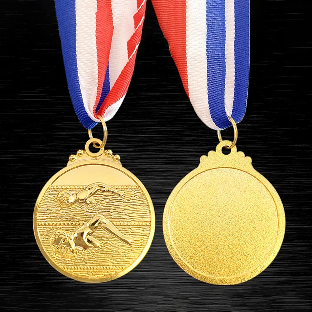 5cm Swimming Medal Sports Rewards with Neck Ribbon Gold/Silver/Bronze Medal 1st/2nd/3rd Place Medals for Competitions Party Race