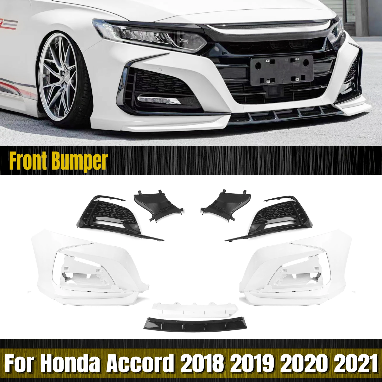 

YOFER Front Bumper Cover Surround Molding Trim For Honda Accord 10th 2018-2021 Car Enclosure Intake Hood Splitter Spoiler Kit