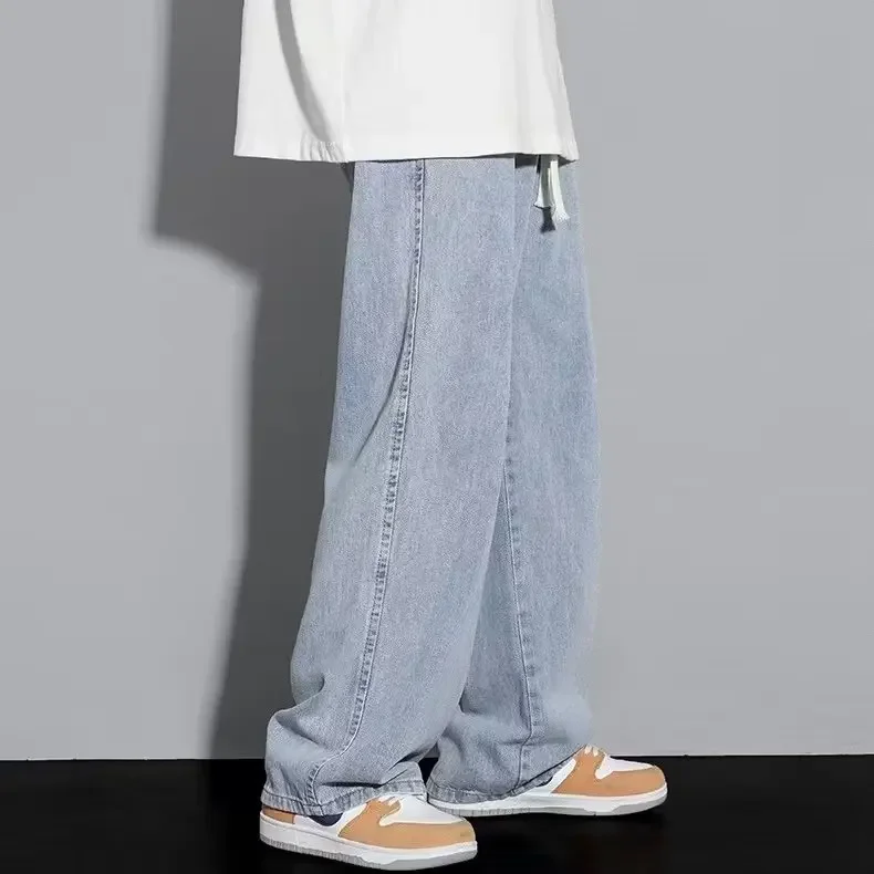 Men Jeans Mens Jeans Jeans Trousers Denim Trousers Elastic Jeans Washed Jeans Mens Casual Trousers Men's Straight-Leg Jeans Summer Thin Style Loose Fit Washing Casual Long Pants American Style Trendy Black Bell Bottoms