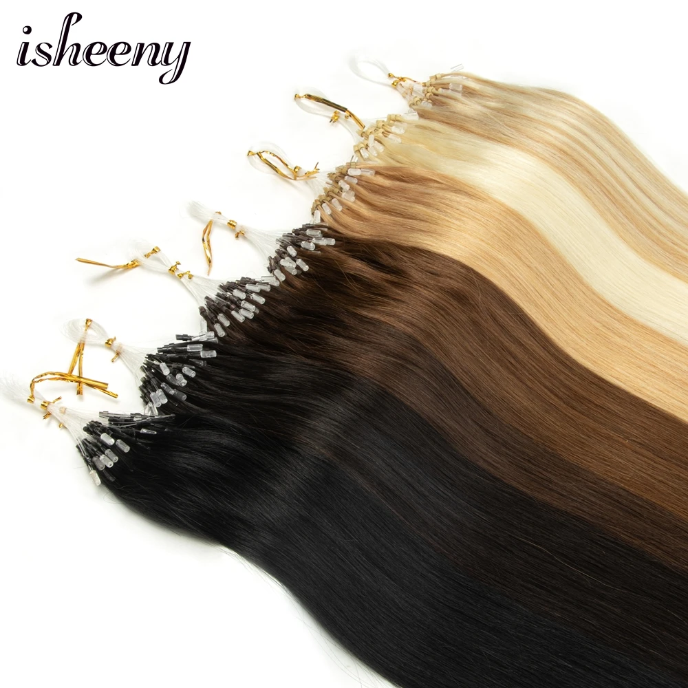 Micro Loop Hair Extensions Human Hair 12" 16" 20" Natural Black Brown Blonde Link 50pcs/pack Micro Beads Extension