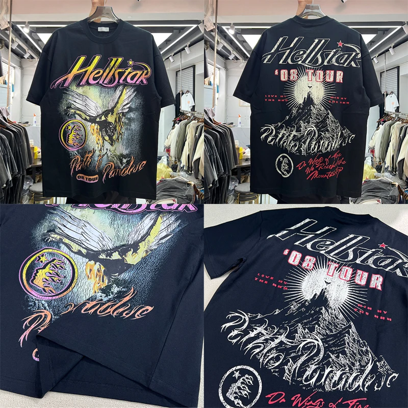 

Abstract Eagle Alphabet Print Logo Top Tee Hellstar T-shirt Casual Round Neck Cotton Unisex Short Sleeve HELLSTAR T Shirts