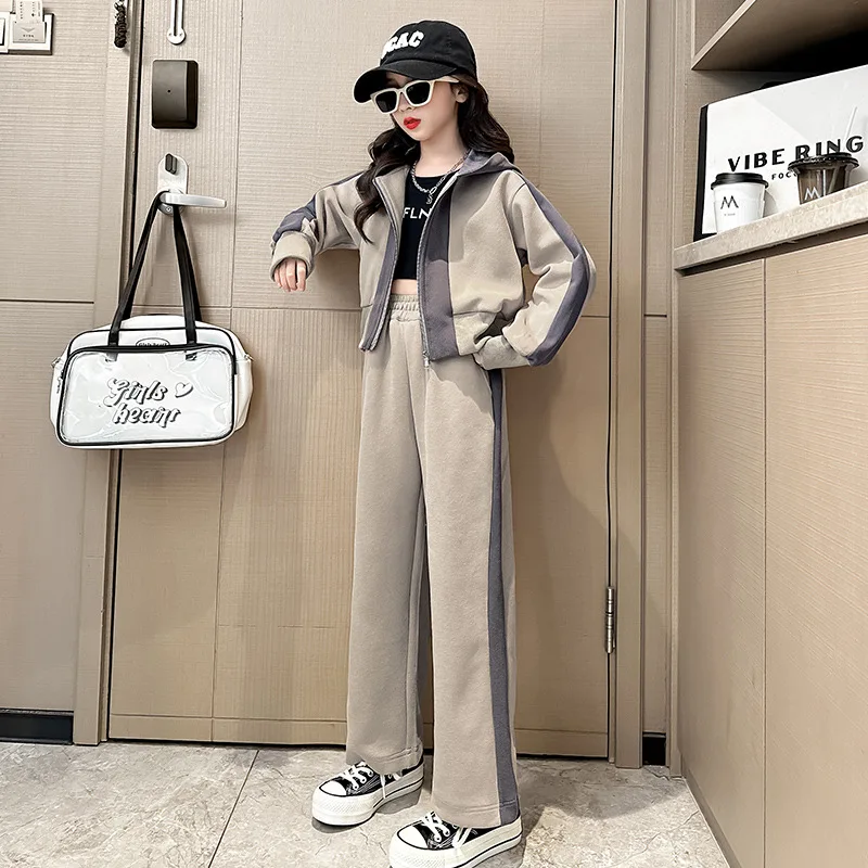 

Teen Girls Clothes Set Casual Zipper Hooded Sweatshirt+Pants Kids 2Pcs Sports Suit Children Outfits 6 8 10 12 14 Yrs