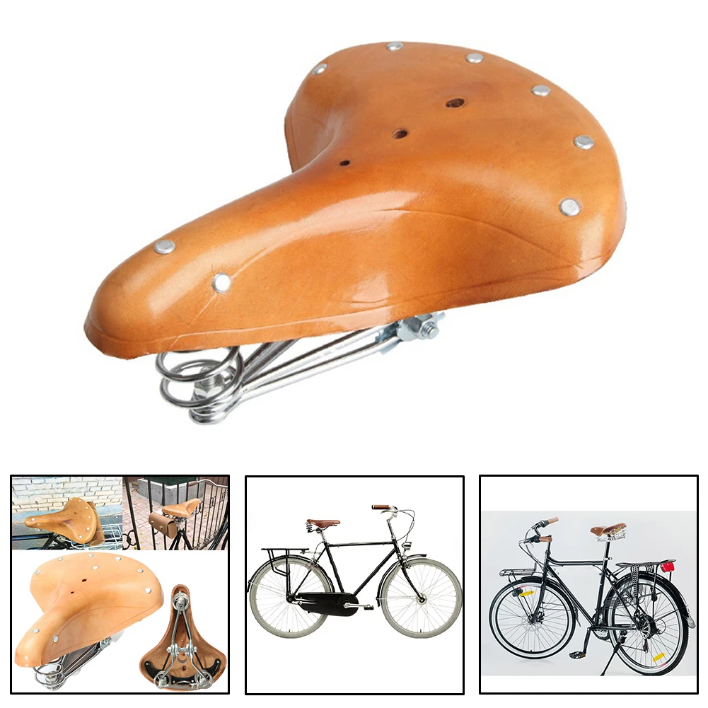 

Bicycle Saddle Seat Comfortable Cowhide Three-Spring Vintage Bike Cushion Skid-proof Saddles Cycling Accessories
