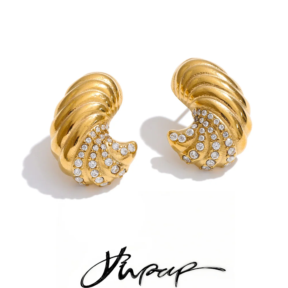 Yhpup Stainless Steel Zirconia Croissant Stud Earrings Women