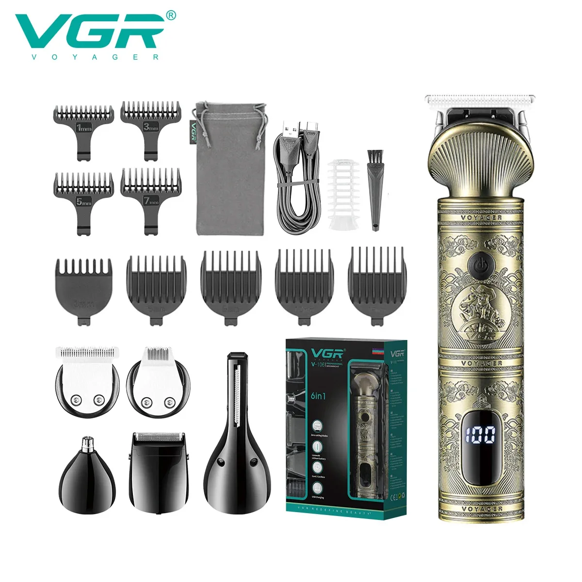 VGR All in one Hair Clipper Electric Facial & Body Hair Trimmer For Men Nose Ear Trimer Beard Hair Cutting Machine For Men V-106