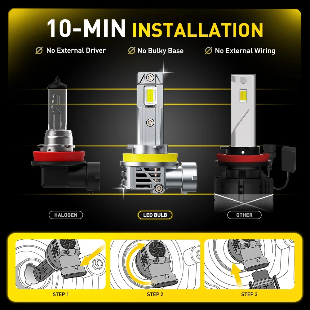 AUXITO 30000LM H8 H11 LED Headlight Canbus 9005 HB3 9006 HB4 H7 H4 H1 H13 CSP LED Headlamp Bulb Turbo Auto Lamp 6500K White 12V