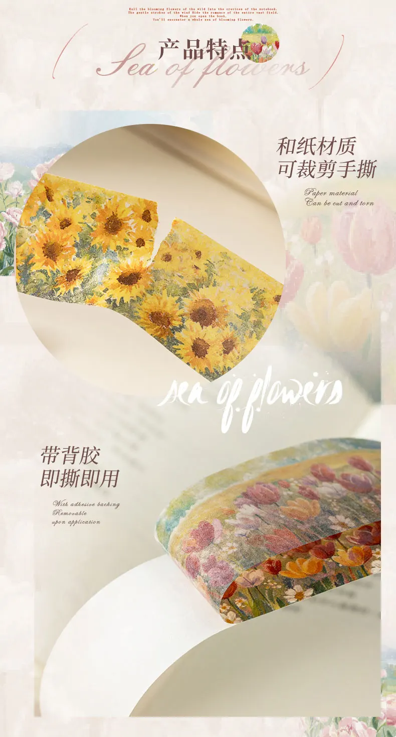 JIANQI 30mm*2m Blumen-Meeres-Landschaft Klebebänder DIY Scrapbooking Deko Fotoalbum Collage Journaling Materialien Aufkleber – Detail 11