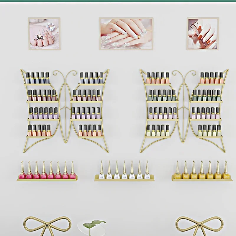 

New Butterfly Nail Polish Display Shelf Iron Art Multi-layer Wall Mounted Nail Salon Cosmetics Shelf Storage Rack
