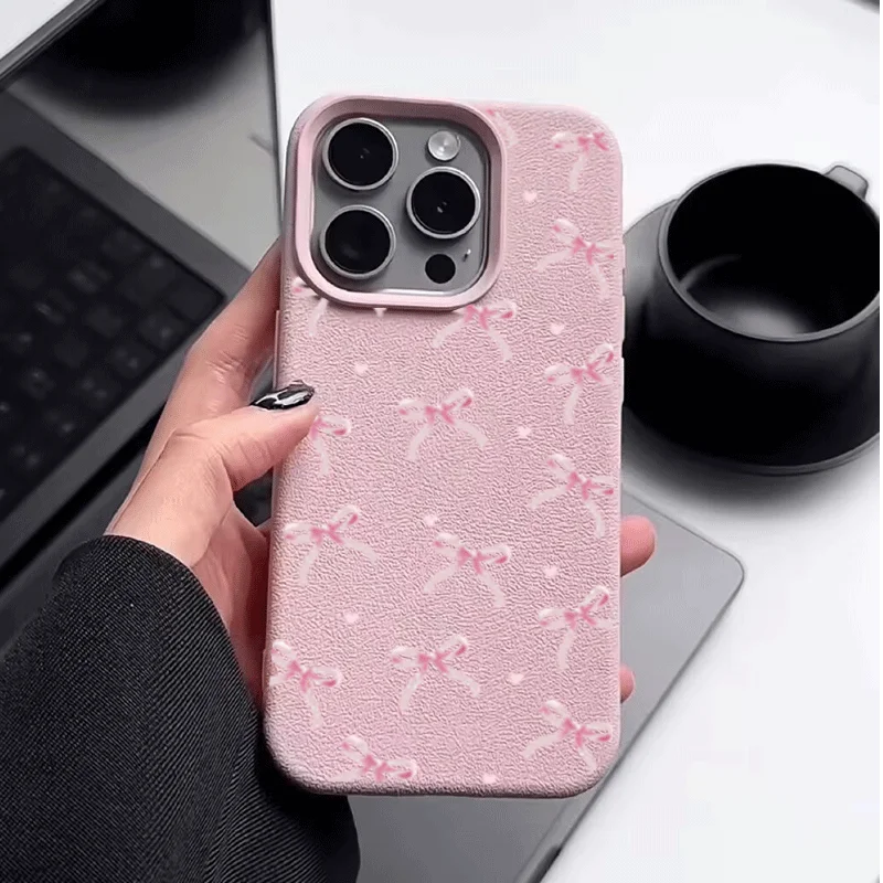 Chic Pink Bowknot Lichee Pattern Phone Case Cover
