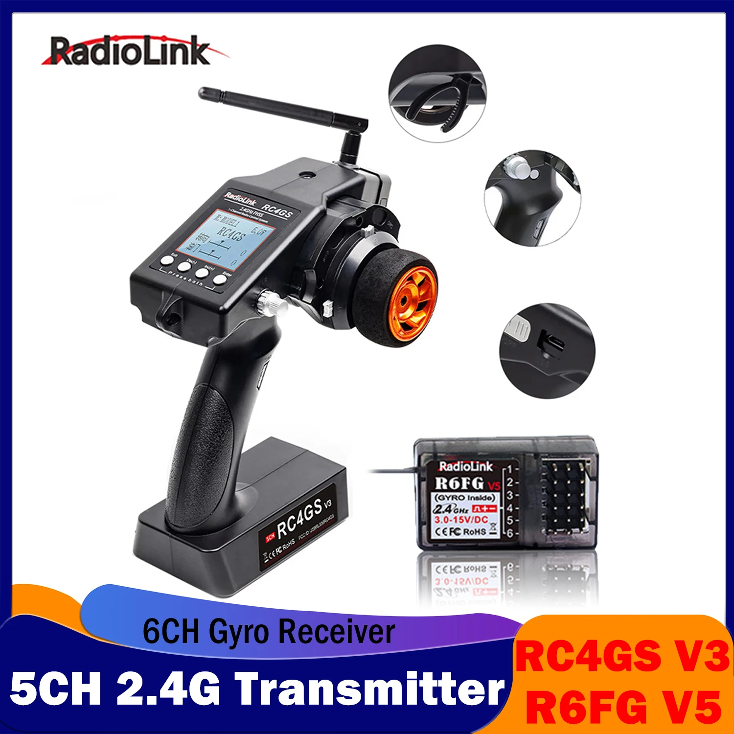 Radiocommande RC4GS V2 4-canaux avec recepteur R6FG gyro