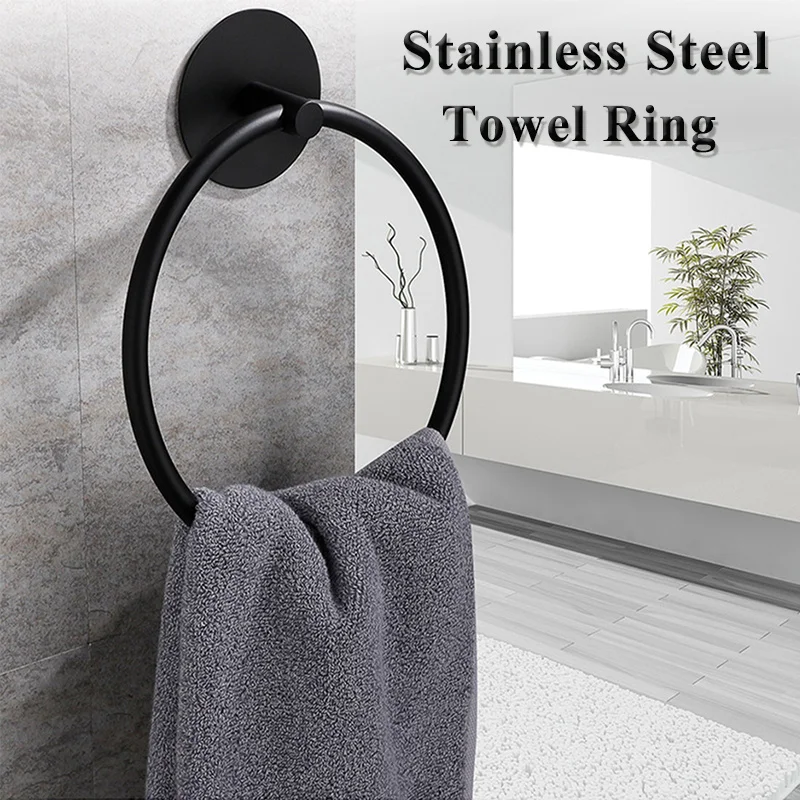 Towel Ring Stainless Steel Self-Adhesive Wall-Mounted Rack Hanging Towel Storage Holder Punch-free Hook Bathroom Accessories