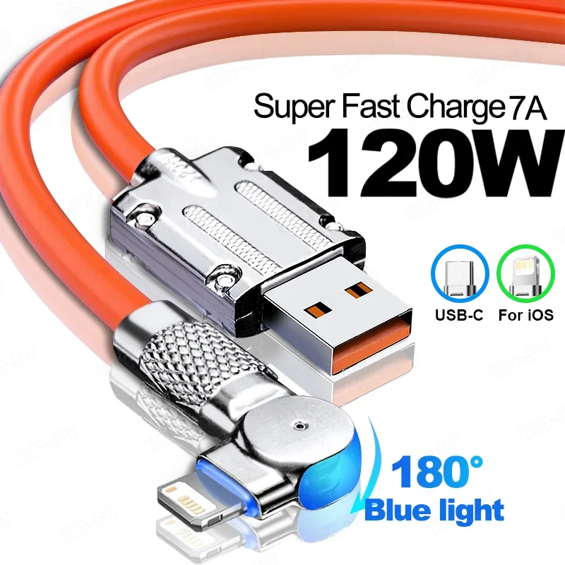 120W 6A 실리콘 케이블 USB C 충전기 케이블 iPhone 14 13 12 11 P..