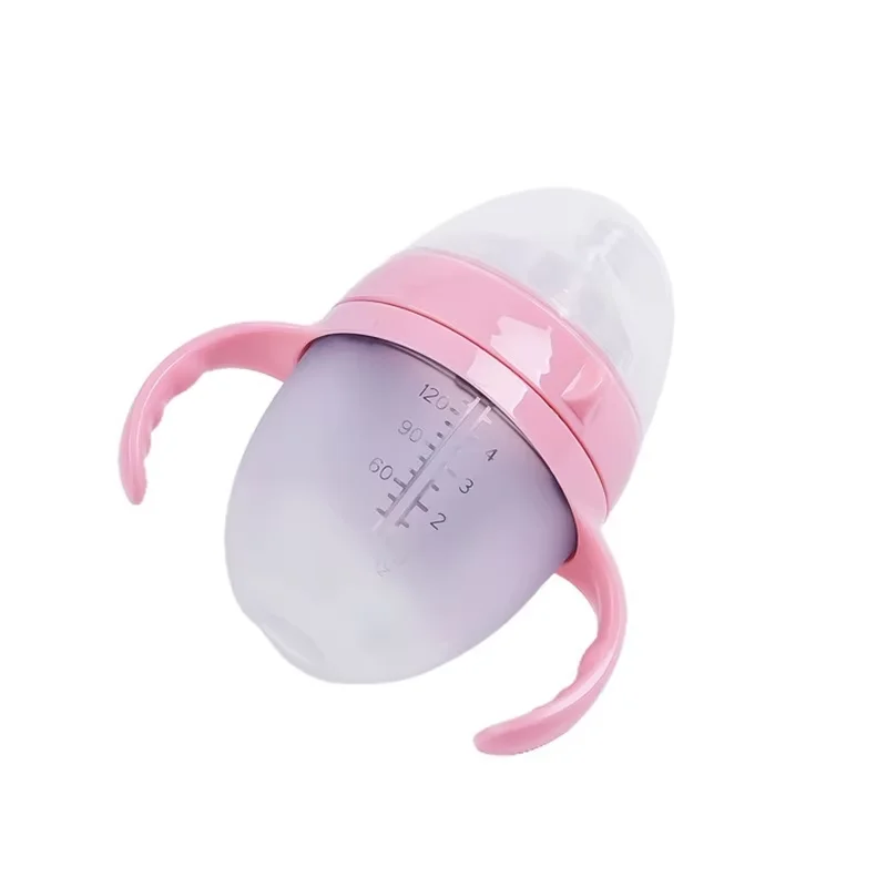 150ml Baby Silicone Milk Feeding Bottle Big Mouth Nipple Pacifier Bottle 5oz Anti Colic Wide Neck Soft Silicone with PP Handle