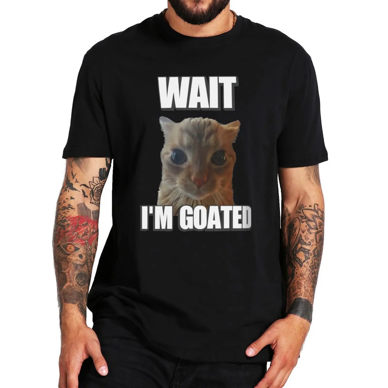 

Wait I'm Goated T Shirt Funny Cat Meme Y2k Graphic T-shirt 100% Cotton Soft Unisex O-neck Tee Tops EU Size