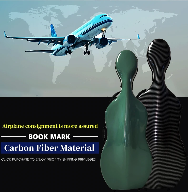 Cello Light Carbon fiber Case box Hard Shell Storage Protect cello backpack 4/4 3/4