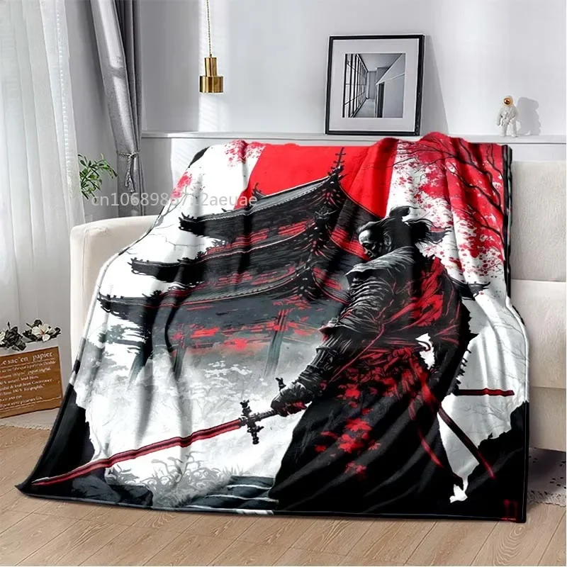 Japanese Samurai Blanket Japan Sunset Landscape Art Soft Flannel Blanket Bedspread Sofa Warming Cover 2