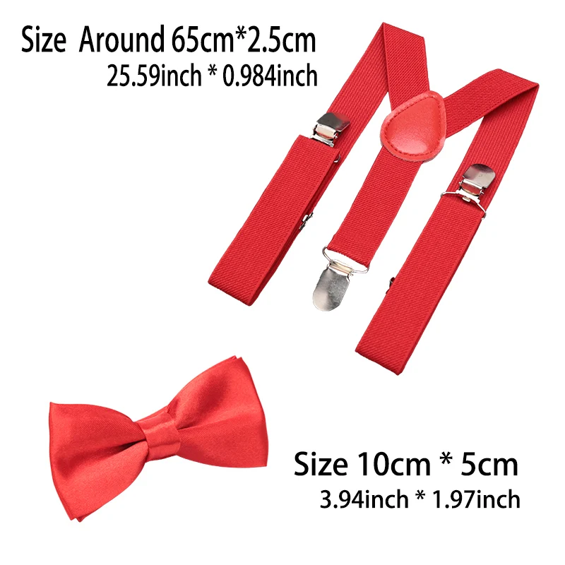 Kids Suspenders for Pants Bowtie Set Matching Tuxedo Suit Boy Girl Childs Black Adjustable Y-Back Brace Belt Wedding Accessories
