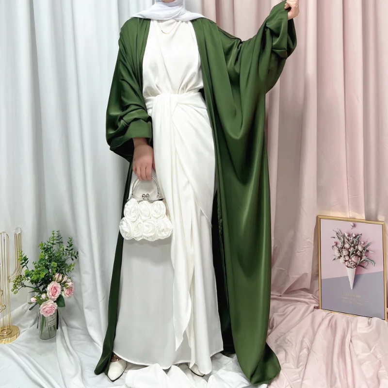 Muslim Abayat Dress Solid Color Puff Sleeves Robe Femme Musulman Elegant Fashion Ladies Dress for European and American Dubai