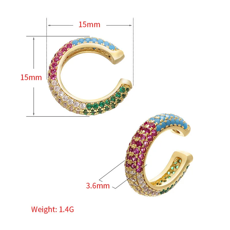 1 Piece Ear Clip Earrings Rainbow CZ Gold Silver Color Earing Jewelry Aretes Non Pierced Blue Black Clear Clipping ear clip earrings