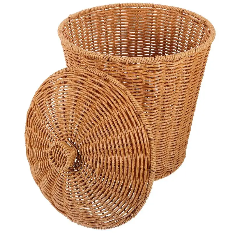 

Portable Laundry Basket Handheld Sundries Basket Dirty Clothes Container Vine Woven Garbage Bin With Lid Storage With Lid Bucket