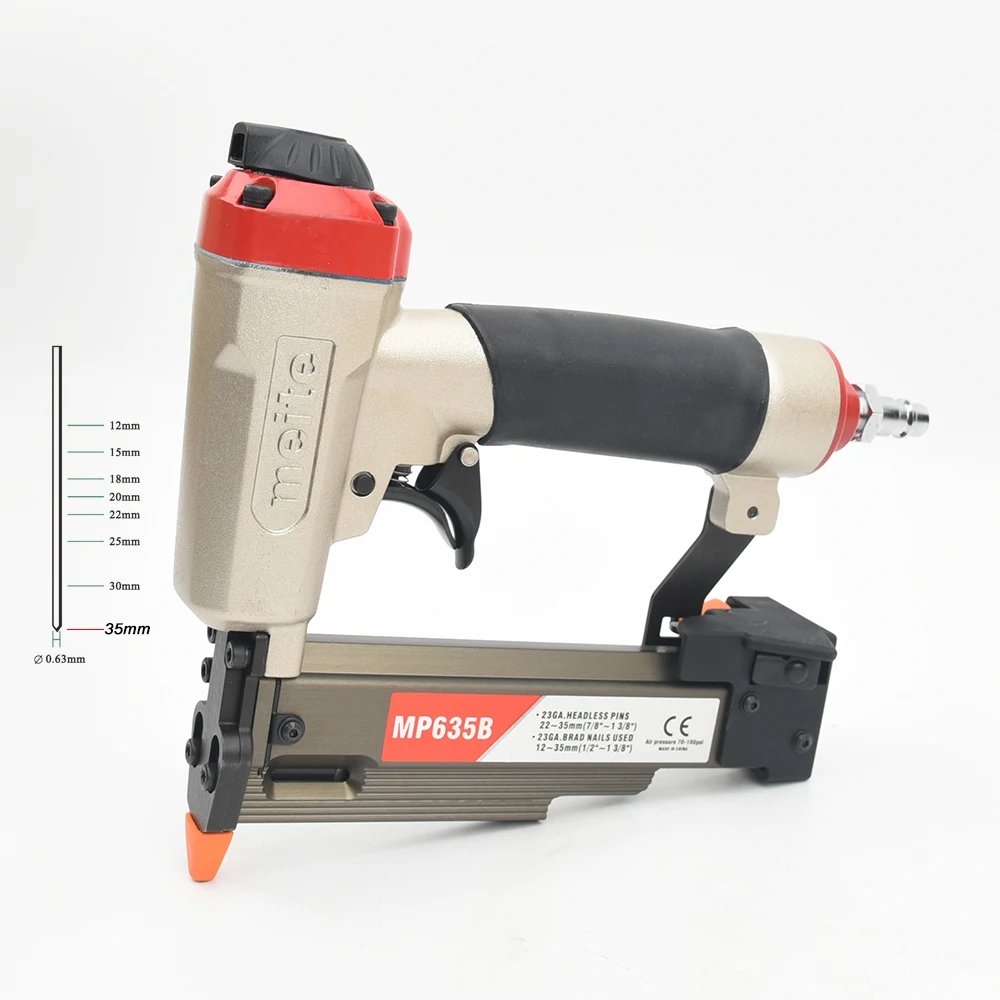 Meite MP635B 23ga 1 3/8" Air Micro Pinner Nailer Gun For 12-35mm Diameter 0.63mm Headless Pin Silience Stapler