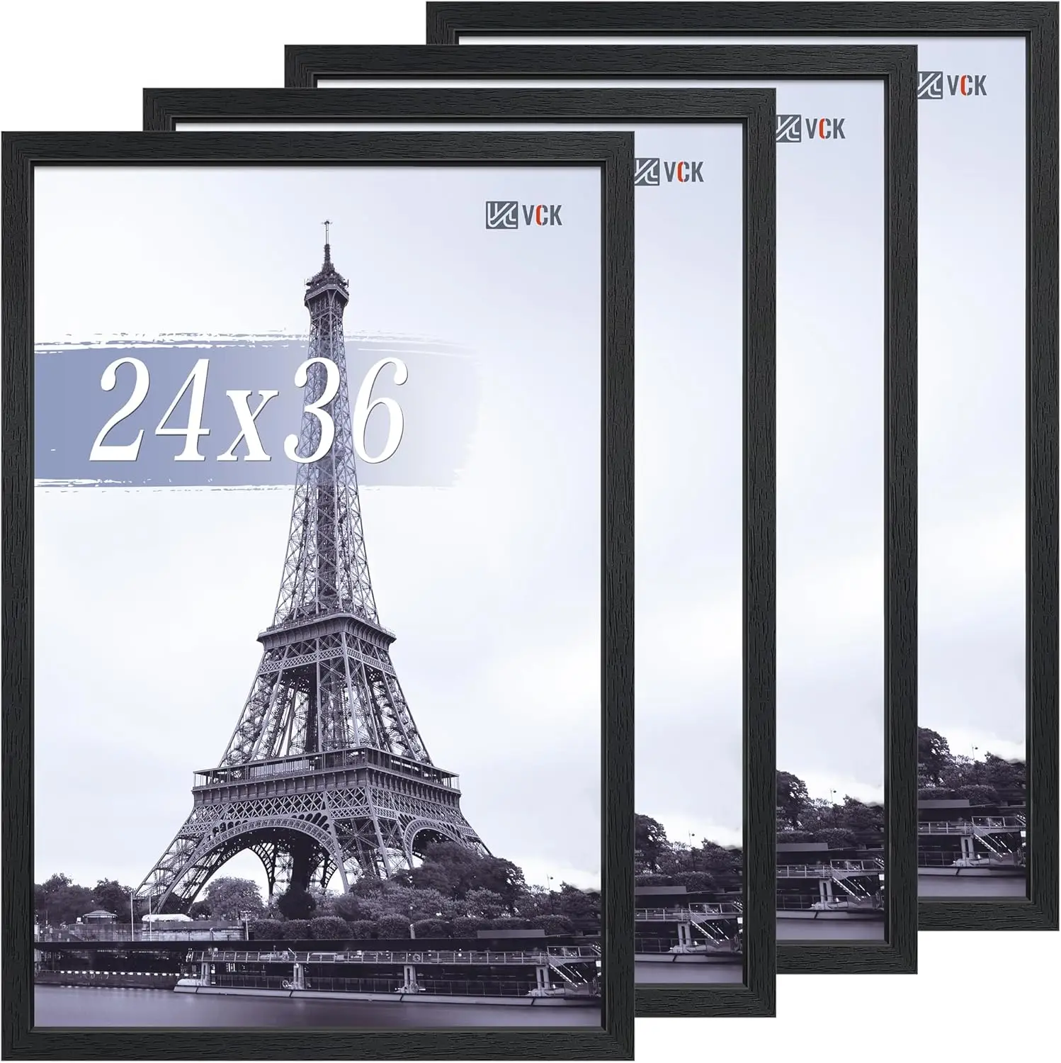 24x36 Poster Frames Black 4 Pack, Textured Exclusive Solid Wood Picture Frame, Wall Gallery Frame